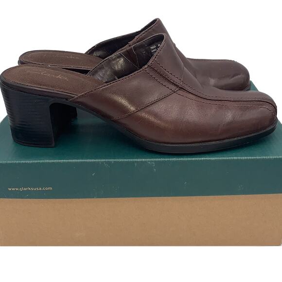 Clarks England MINGLE Dark Brown Leather Open-Back Heel Clogs Women's Size 8M - Picture 8 of 8